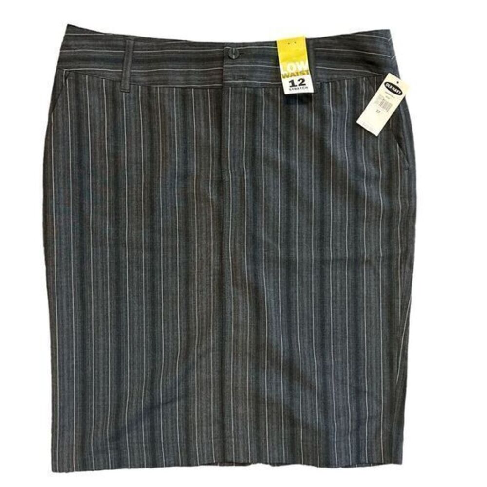Old Navy skirt Womens Size‎ 12 Knee Length low waist stretch gray pinstripe NEW